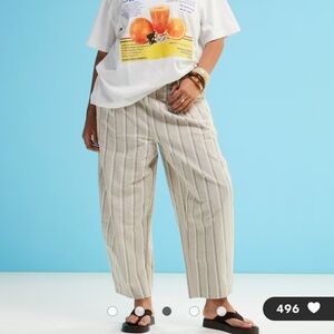 ASOS DESIGN Curve linen look barrel Baloon leg pants in Black Stripe Size 10